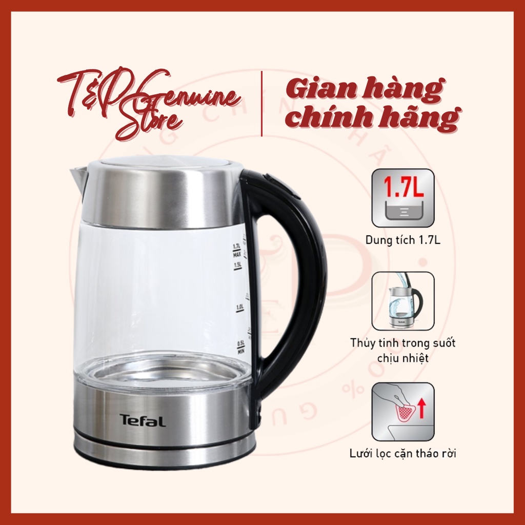 Bình đun siêu tốc thủy tinh 1.7L Tefal KI772D38