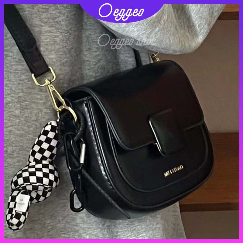 Oeteo Túi Đeo Chéo Hình Vuông Nhỏ Có Nút Gài Từ Tính Màu Đen Thời Trang Cho Nữ