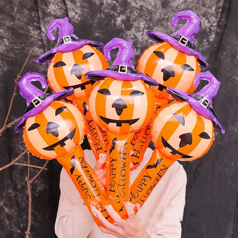 1 Bong Bóng Lá Nhôm Hình Bí Ngô / Nhện / Ngôi Sao / Dơi Bơm Hơi Có Tay Cầm Chất Lượng Cao Trang Trí Tiệc Halloween