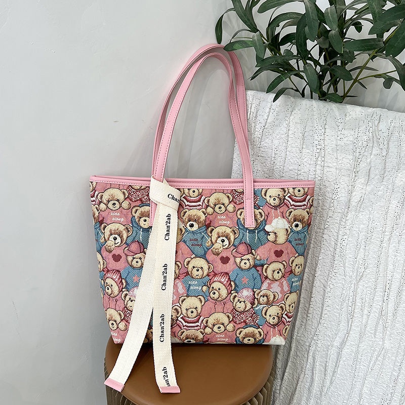 Túi tote Đeo Vai / Xách Tay Cỡ Lớn Hình Gấu Hồng Dễ Thương Thời Trang Mùa Hè Cho Nữ
