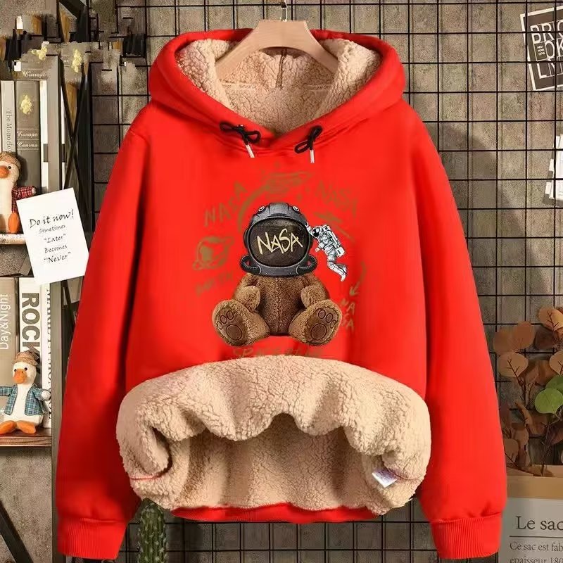 Áo Hoodie Lông Cừu Dày Dặn Dáng Rộng Thời Trang Thu Đông Năm Mới Dành Cho Cặp Đôi