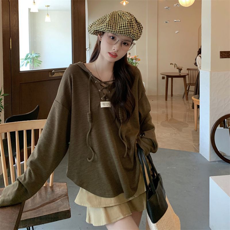 Áo thun COZOKC tay dài có mũ trùm đầu dáng rộng thời trang