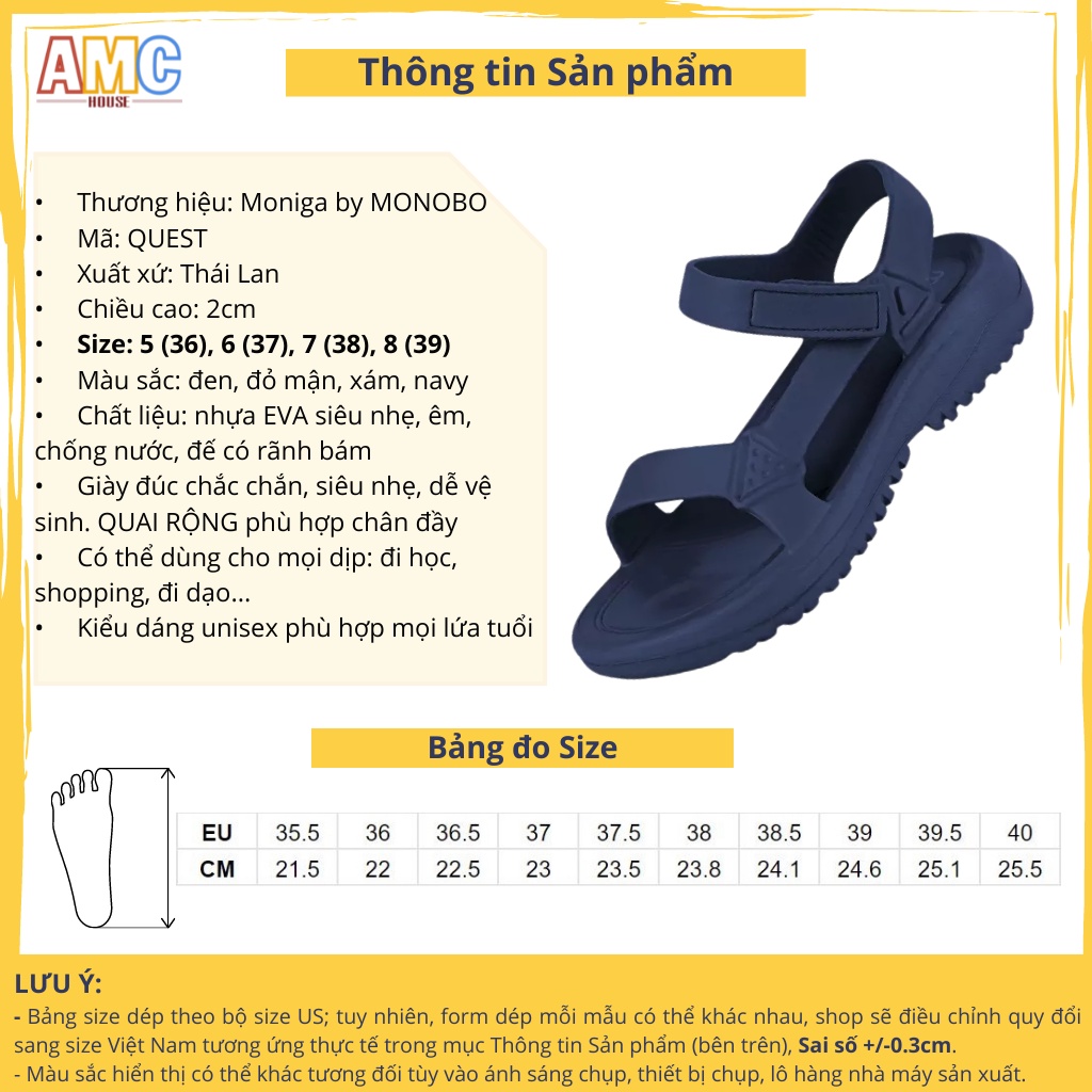 Giày sandal nữ Thái Lan nhựa đúc quai chéo lệch trẻ trung siêu nhẹ MONOBO - Moniga QUEST