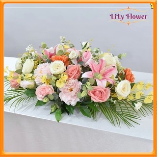 Lẵng hoa giả hoa lụa dài 45-60cm trang trí bàn họp làm quà tặng trong các dịp lễ ll-01