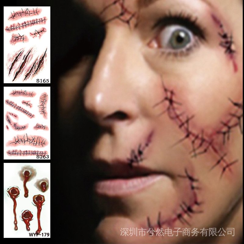 Miếng Dán Hình Xăm Kim Vết Sẹo Chống Thấm Nước Trang Trí Tiệc Halloween