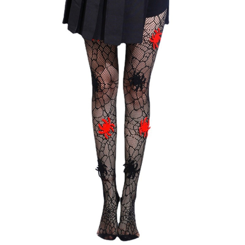 Youyo Quần Tất Lưới Đen Gothic Họa Tiết Cobweb Halloween Cho Nữ