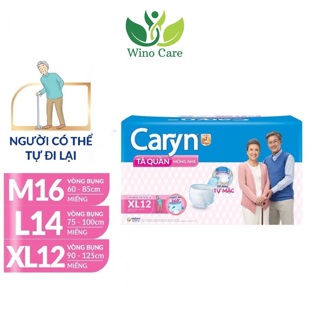 Bỉm quần caryn người già siêu mỏng size M16/L14/XL12, Bỉm người lớn dạng quần chống tràn Wino Care Official Store