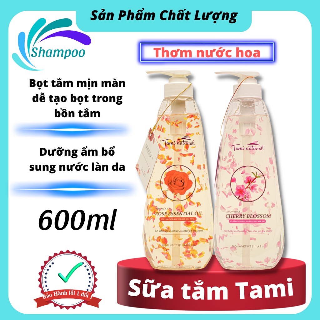 Sữa tắm TAMI NATURAL 600ML trắng da thơm dịu dưỡng ẩm gel tắm trắng da toàn thân hương nước hoa giảm mụn lưng