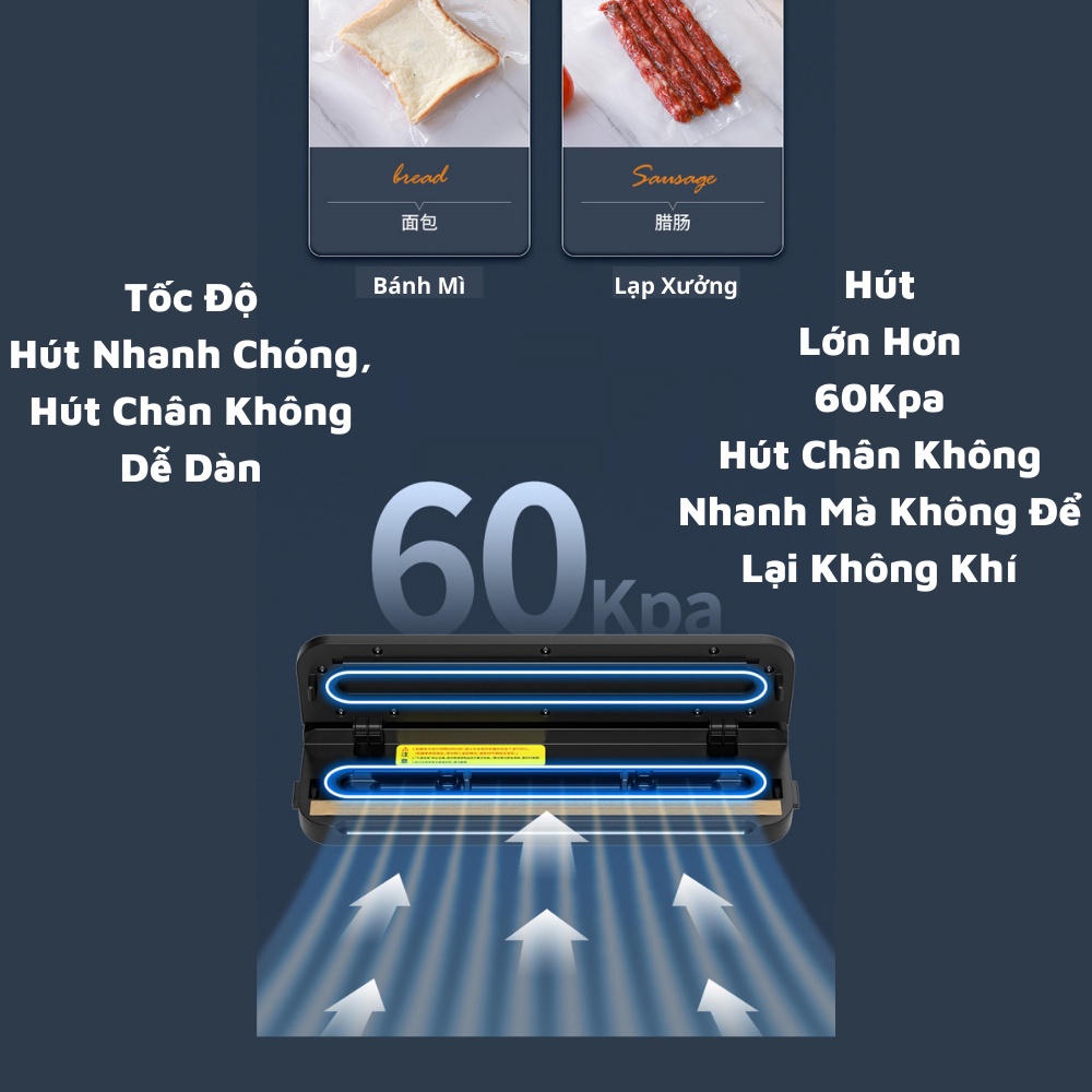 Máy Hút Chân Không Thực Phẩm Kèm Hàn Miệng Vacuum Sealer  Hút Siêu Khỏ