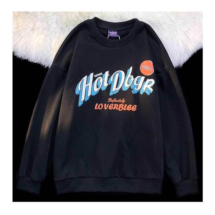 ZHELIHANGFEI Áo Nỉ Cổ Tròn Form Rộng In Chữ Phong Cách Mỹ