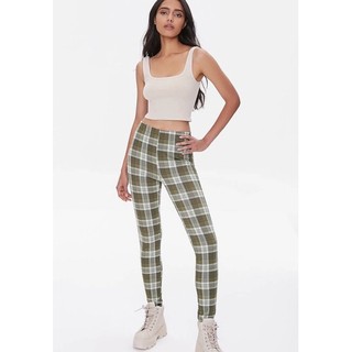 Quần legging nỉ nữ kẻ caro lưng cao forever 21 hàng xuất xịn cao cấp chất mịn đẹp dày dặn màu olive f21