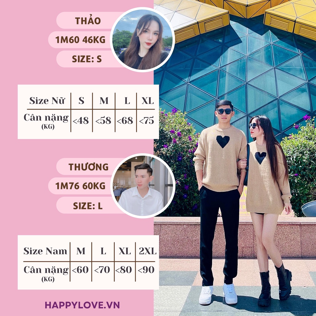 Áo len đôi nam nữ Quảng Châu form rộng màu Nâu hình Trái Tim HAPPYLOVE, Set Áo Đồ Đôi Couple Hàn Quốc Len dày dặn H13