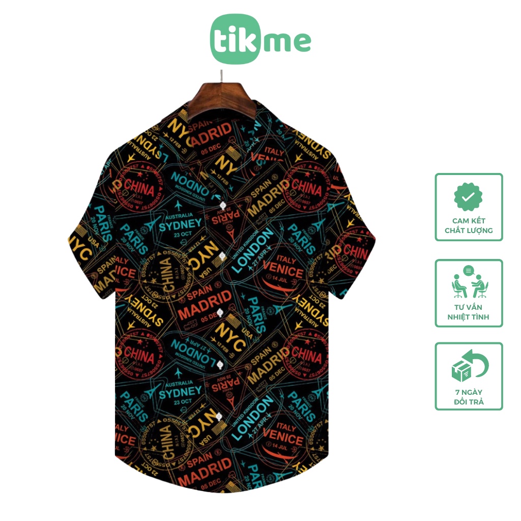 Áo Sơ Mi Hawaii TIKME Size XS-2XL 100% Polyester Mặc Nhóm Đi Biển Họa Tiết Các Địa Danh Nước Ngoài