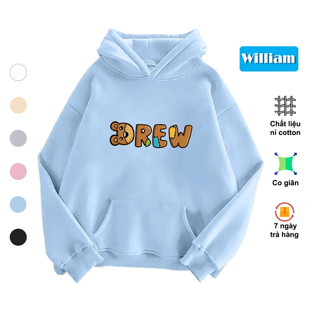Áo hoodie nam nữ hình chữ gấu cách điệu dễ thương, chất nỉ bông dày dặn, in Pet cao cấp William - DS228