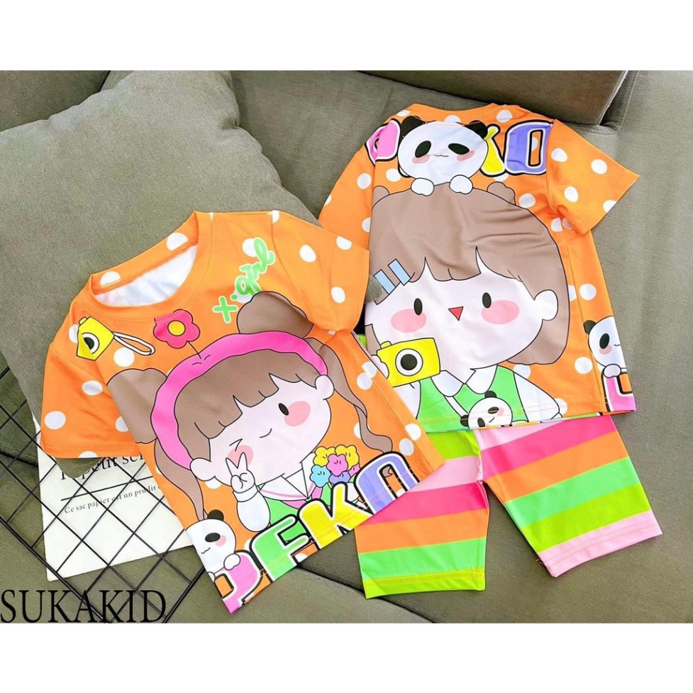 ( Km ) Bộ quần áo hinh bé dắt thỏ karo doremom. bé gấu máy ảnh 6kg đên 40kg.GN010.