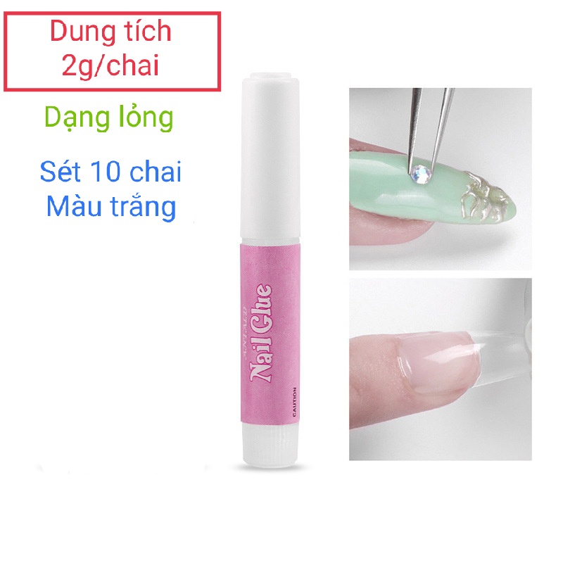 Keo mini dán móng giả, nail box ,tuýp nhỏ 2g,Sét 10 lọ