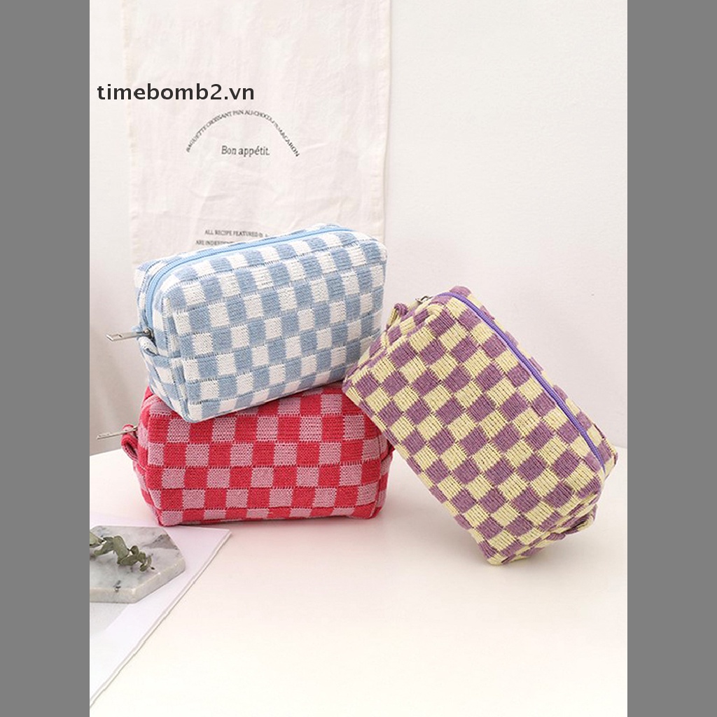 {New Fashion} Ins Túi Đựng Bút Chì Dệt Kim Sức Chứa Lớn Có Khóa Kéo