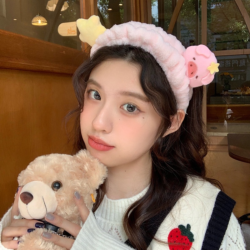 Băng Đô Cài Tóc Phủ Lông Chống Trượt Hình Chú Heo Dễ Thương Thời Trang Thu Đông Nhật Hàn 2022