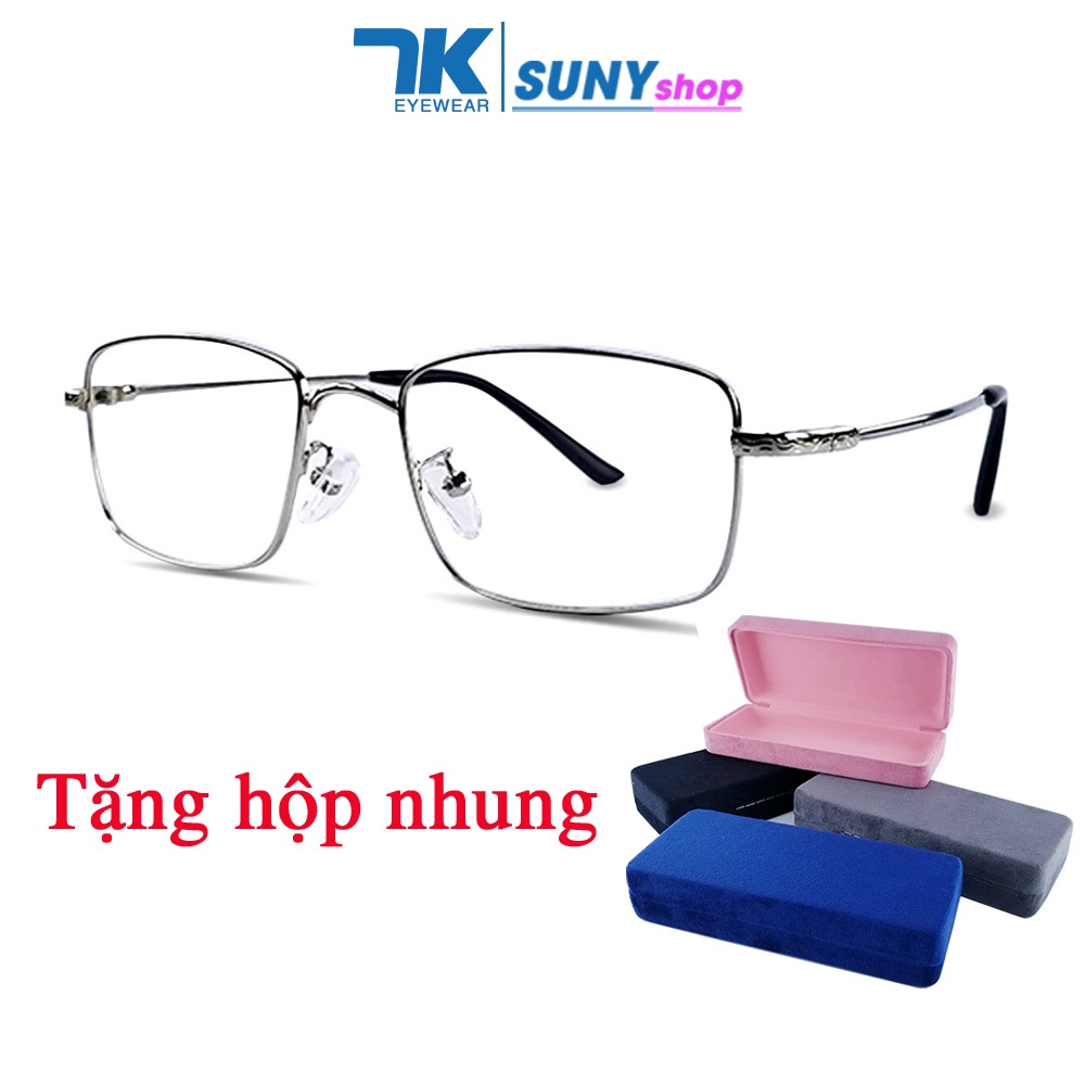 Gọng kính cận nam nữ mắt chữ nhận kim loại màu đen, xám, bạc 7K2866. Tròng 0 độ giả cận chống ánh sáng xanh, tia UV