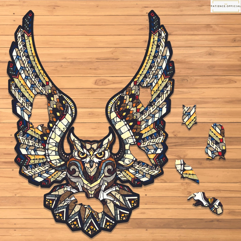 Tranh ghép hình gỗ 3D puzzle - Bộ đồ chơi xếp hình - Con Cú dang cánh Tặng hộp đựng cao cấp - owl 1