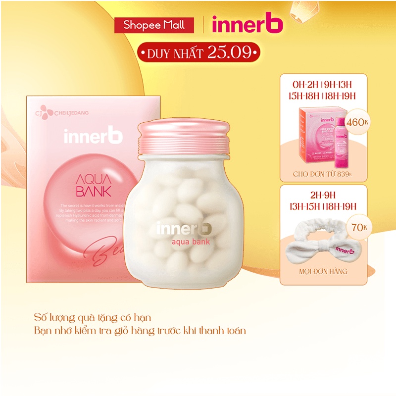 Thực phẩm bảo vệ sức khỏe InnerB Aqua Bank (giữ ẩm cho da từ Axit Hyaluronic) lọ 56viên