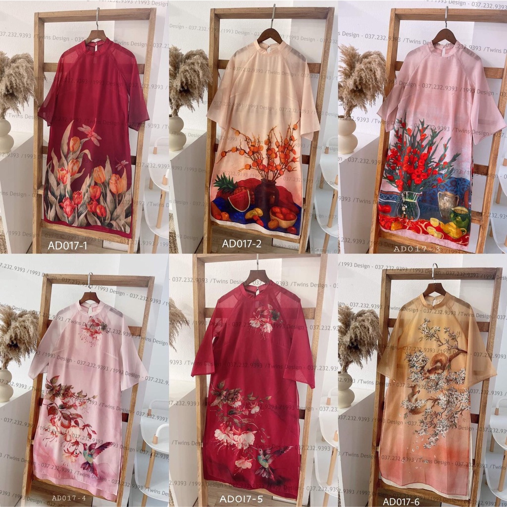 Áo dài cách tân kèm quần, dáng suông in họa tiết, chất tơ mềm mại - AD017