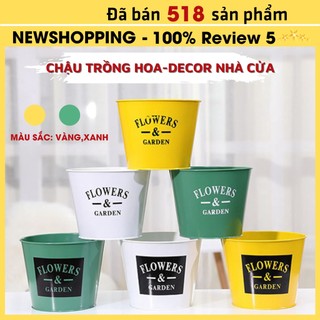 Chậu Thiếc Trồng Cây NewShopping Trồng Hoa, Decor Nhà Cửa Xanh, Trắng, Vàng Sơn Tĩnh Điện, Chống Han Gỉ Có Lỗ Thoát Nước
