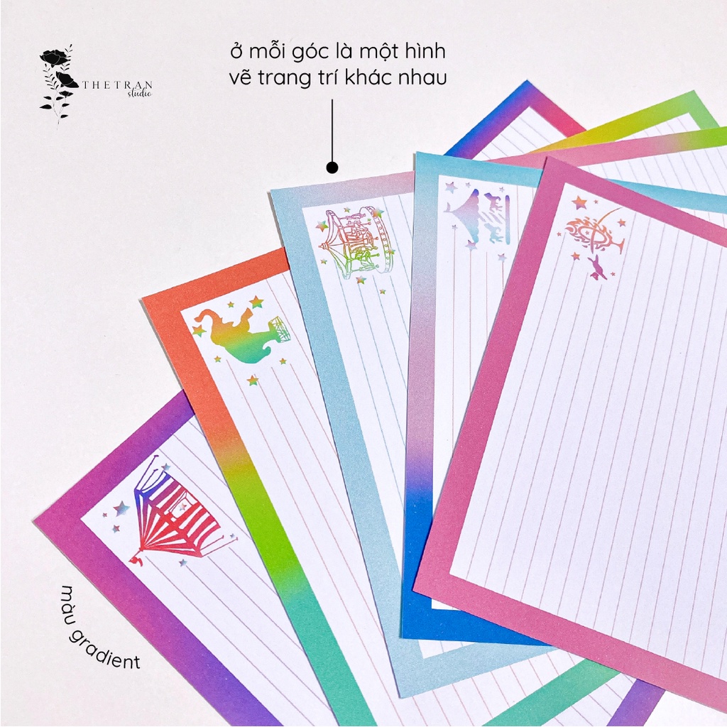 Bộ 10 tờ giấy ghi chép kẻ ngang A4, B5, A5, A6 cornell gradient / dream notepad / thetranstudio
