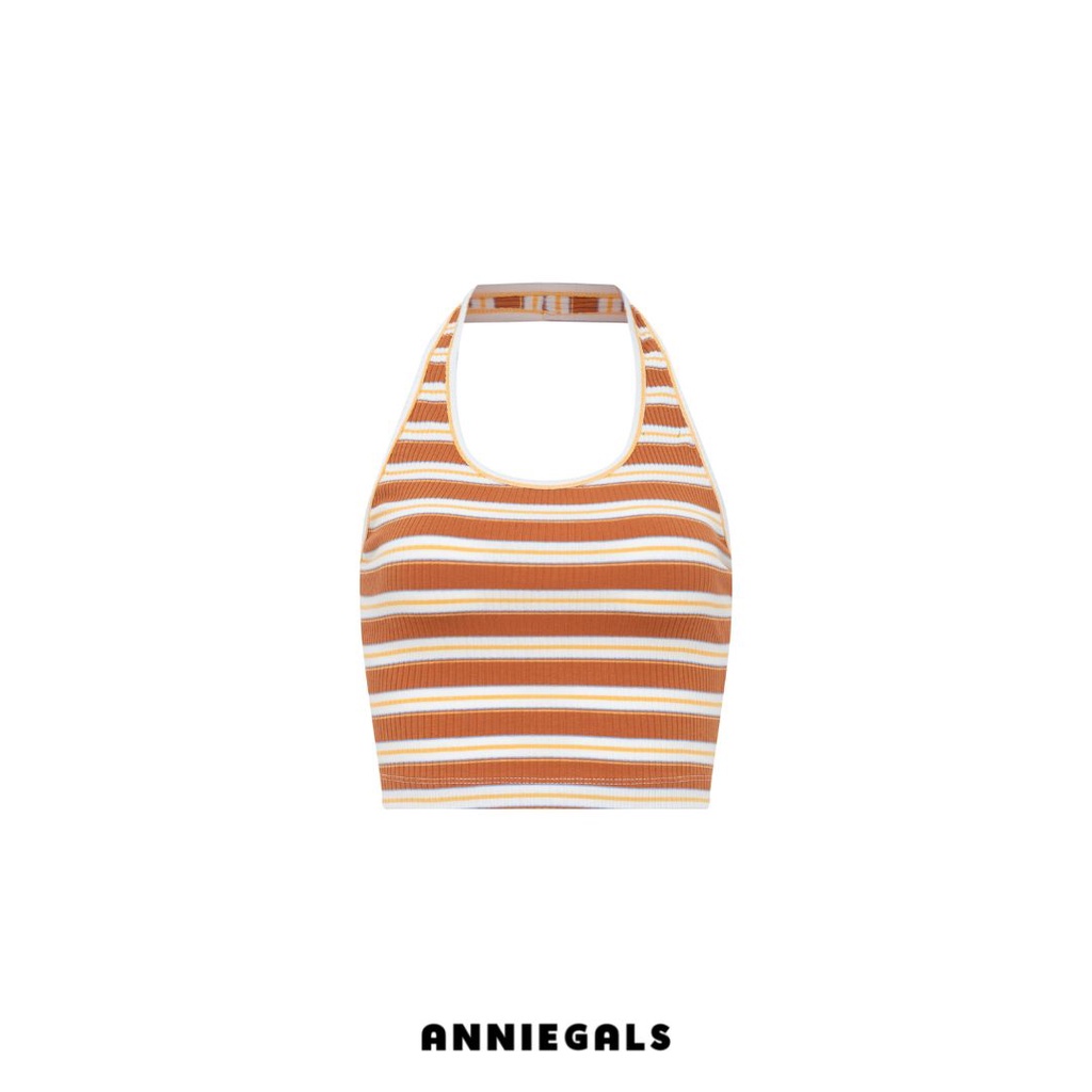 Anniegals - Áo croptop cổ yếm kẻ sọc ngang - Copper halter top