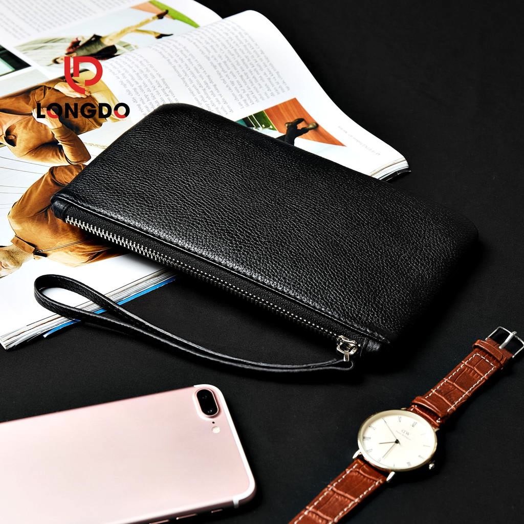 Ví Cầm Tay Nữ Cao Cấp - Cam Kết Da Bò Thật 100% - Màu Đen Hàng Chính Hãng Thương Hiệu Longdo Leather - BNM01