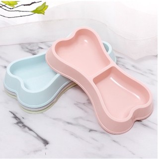 Chén cho chó mèo hình xương nhựa đôi, bát khay ăn cho chó mèo