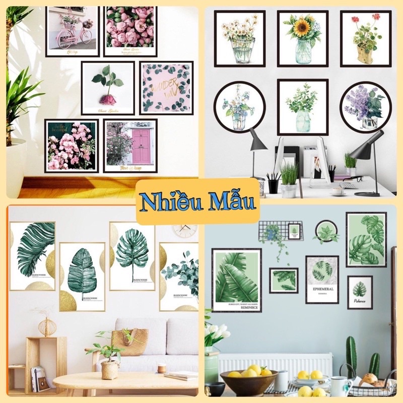 Decal dán tường khung lá hoa dán tiệm nail, phòng khách , spa..
