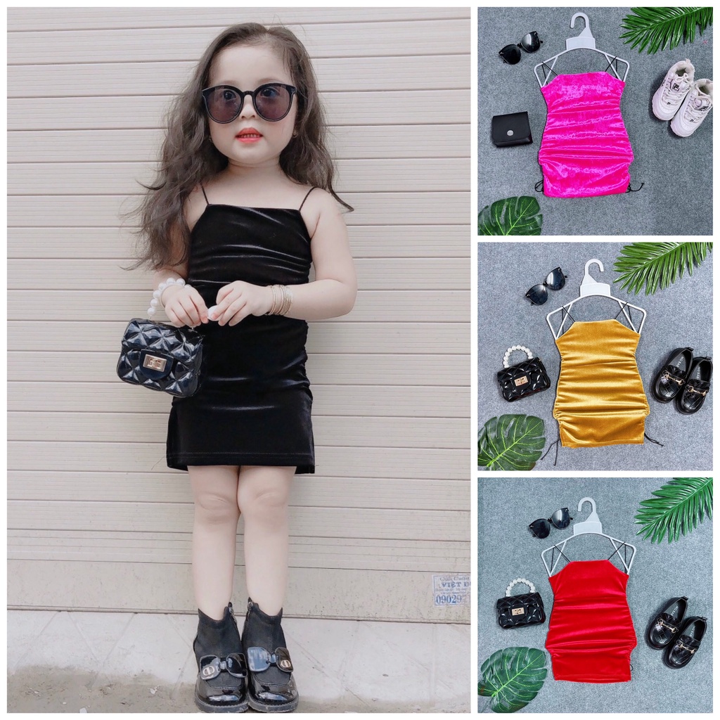 Đầm bé gái, đầm nhung kiểu hở lưng đan dây hàng thiết kế shop Nhã Uyên Kids dành cho bé 1 tuổi đến 8 tuổi mã D004