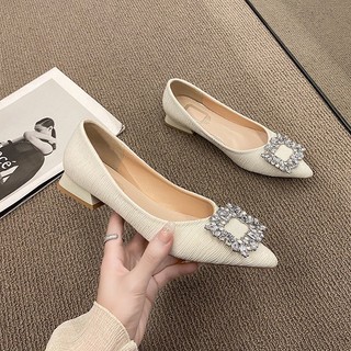 Giày búp bê mũi nhọn đính đá vuông , giày búp bê cao 3cm