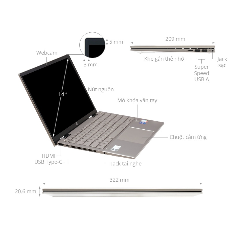 [Mã ELHP1010 giảm 15% đơn 18TR] Laptop HP Pavilion X360 14-dy0075TU 46L93PA|i7-1165G7|8GB RAM|512GB SSD|14"FHD|Win11