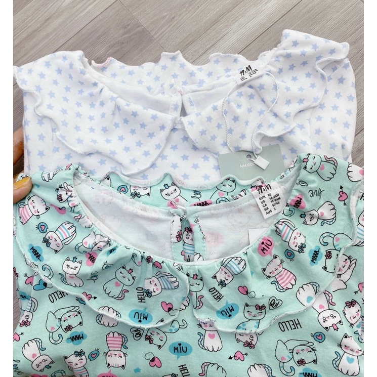 Set 2 bộ dài tay bé gái cotton co dãn
