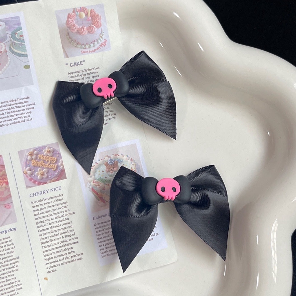 Cartoon Anime Bow Hairpin Girls New Ins Black Wild Sweet Cool Y2k Student Duckbill Clip Liu Seaside Clip Headdress Card Children