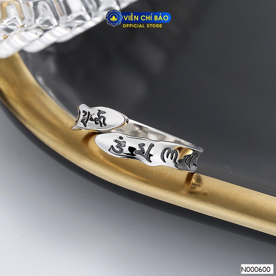 Nhẫn bạc nữ omani padme hum bản chéo hở chất liệu bạc 925 thời trang phụ kiện trang sức Viễn Chí Bảo N000600