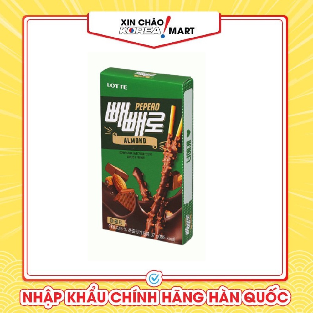 Bánh que hạnh nhân Pepero Hàn Quốc 37g Xin Chào Korea Mart
