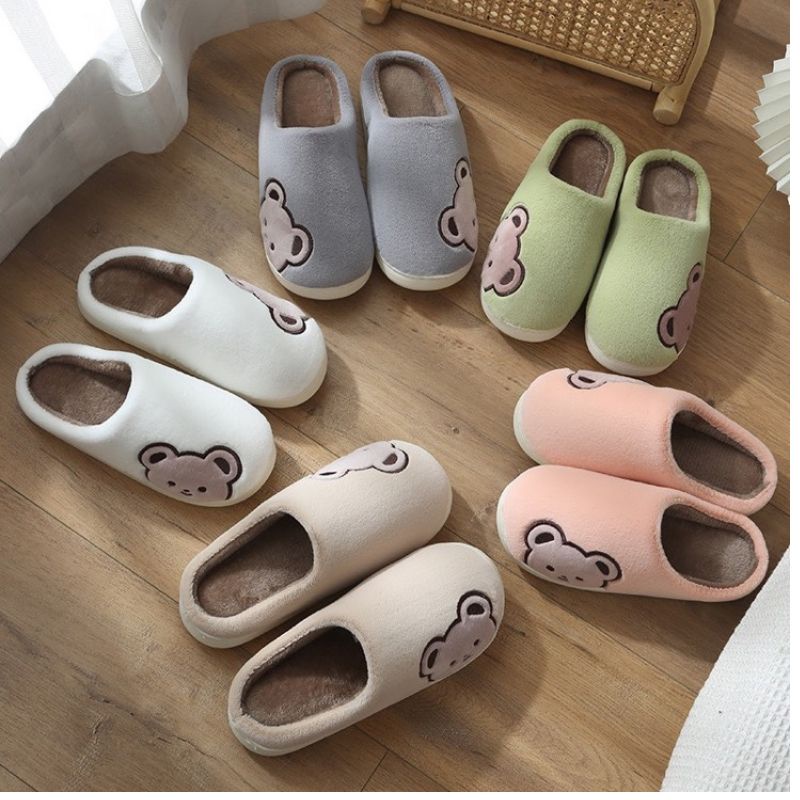 Dép bông đi trong nhà mùa đông hình gấu đế cao su êm chân dép lông siêu ấm