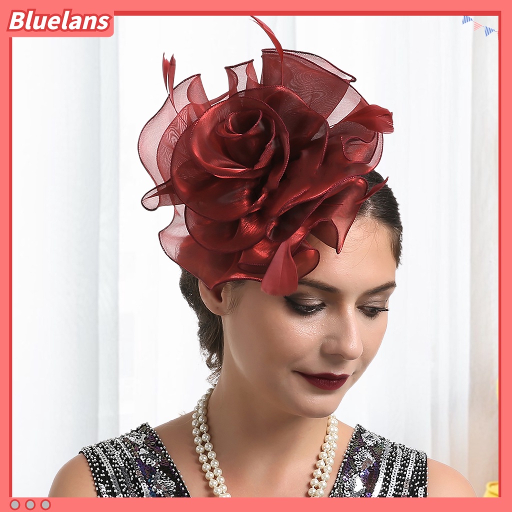 Mũ Lưới Trùm Đầu Màu Trơn Đính Hoa Và Lông Vũ Mini 48h