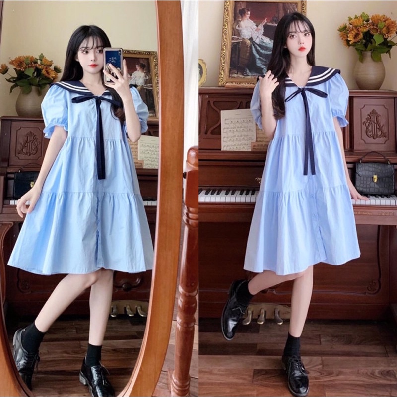 Vây bầu thuỷ thủ xanh, trắng cực trẻ trung xinh xắn, váy công sở, váy size 40-75kg