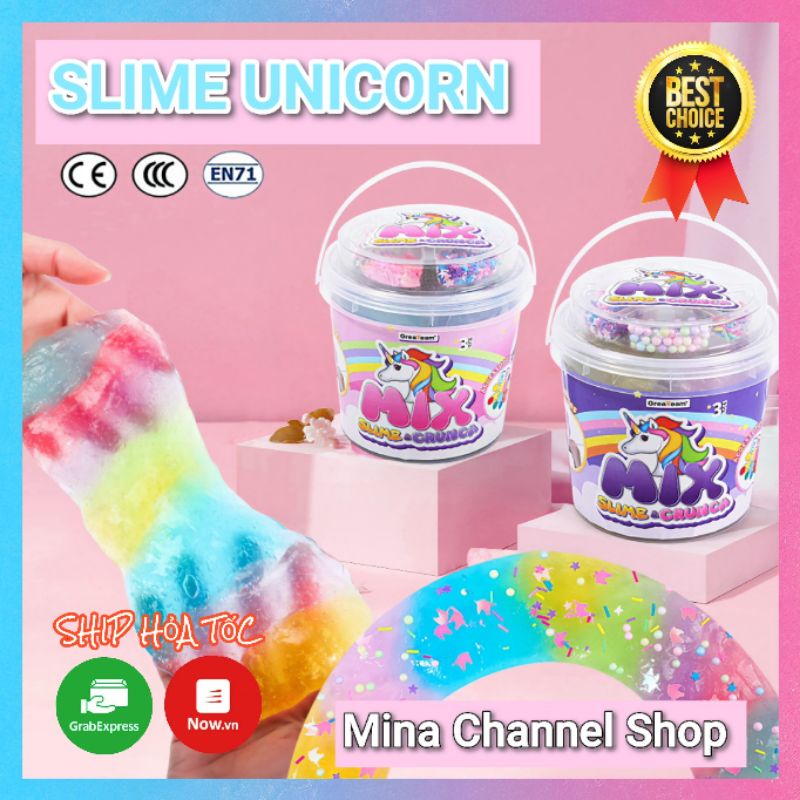 Chiếc Xô Slime Unicorn Khổng Lồ 808g Set Slime Mix 7 Màu Cầu Vồng và Galaxy Đẹp Nhất.