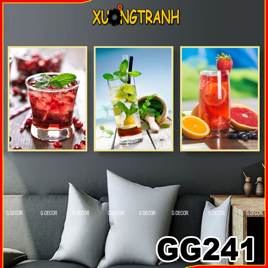 Tranh treo tường canvas 3 bức phong cách Bắc Âu 241, tranh đồ uống trang trí phòng ăn, khách, phòng ngủ, cà phê, spa