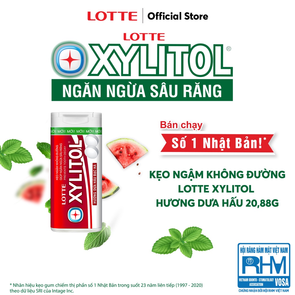 Kẹo ngậm không đường Lotte Xylitol - hương dưa hấu bạc hà 20,88 g