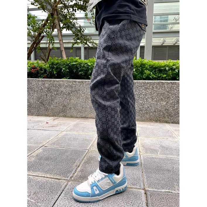 Quần dài nam - quần dài thể thao ống xuông vân GG,BB,DR chất liệu thô hình cao cấp