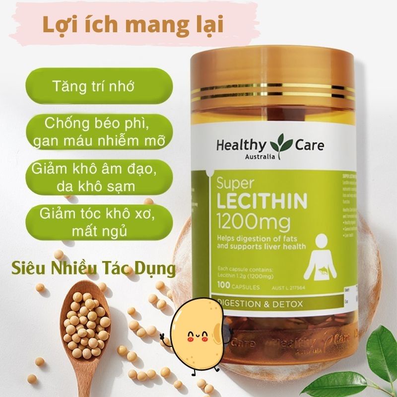 Mầm đậu nành Healthy Care Super Lecithin 100v đẹp da, tăng size vòng 1, cân bằng nội tiết tố