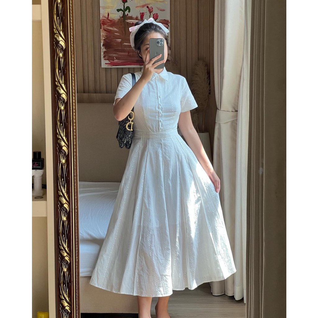 TIFFANY STUDIOS - Váy Trắng Dàng Dài Cổ Sơ Mi Thanh Lịch - LOUISE DRESS