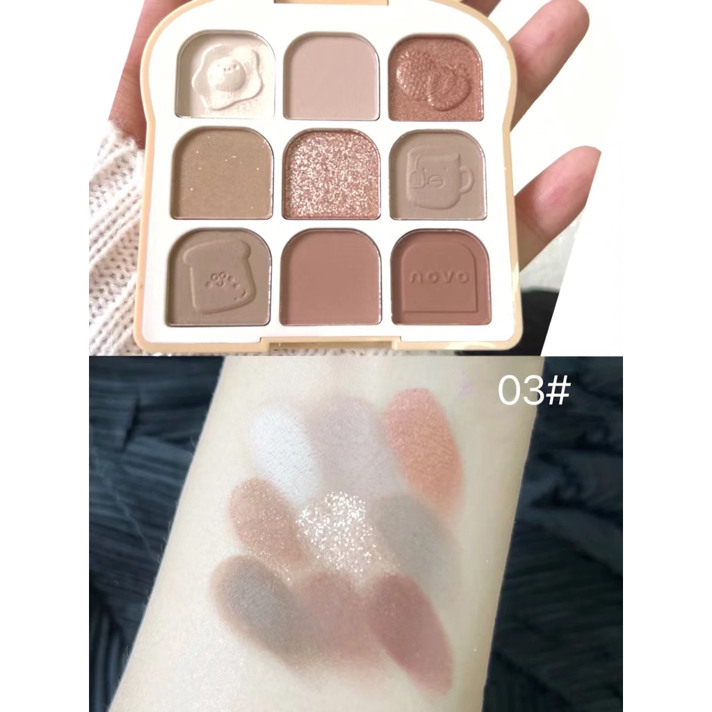 Bảng Phấn Mắt NOVO® 9 Màu Lì Và Ánh Nhũ Kết Hợp Trang Điểm Kháng Nước Và Lâu Trôi 10g