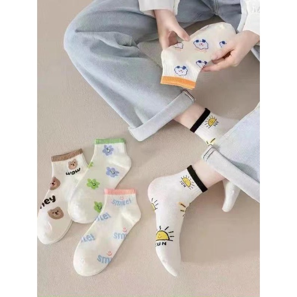 Set 10 Đôi Tất  Nữ Cotton Smile Phối HÌnh Dễ Thương